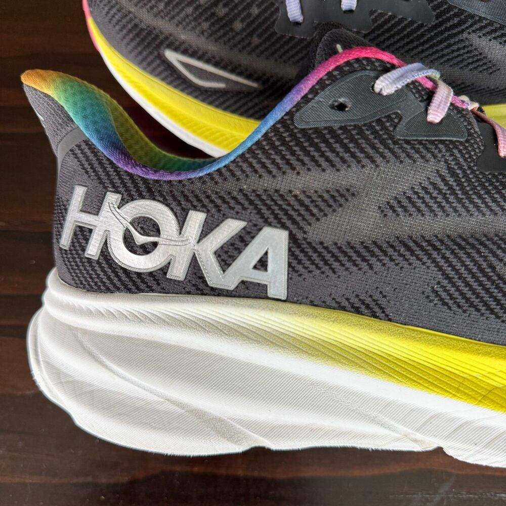 Hoka One One Clifton 9 Men's 11.5D Running Black Rainbow Sneakers 1127895 BAAB - Picture 4 of 12